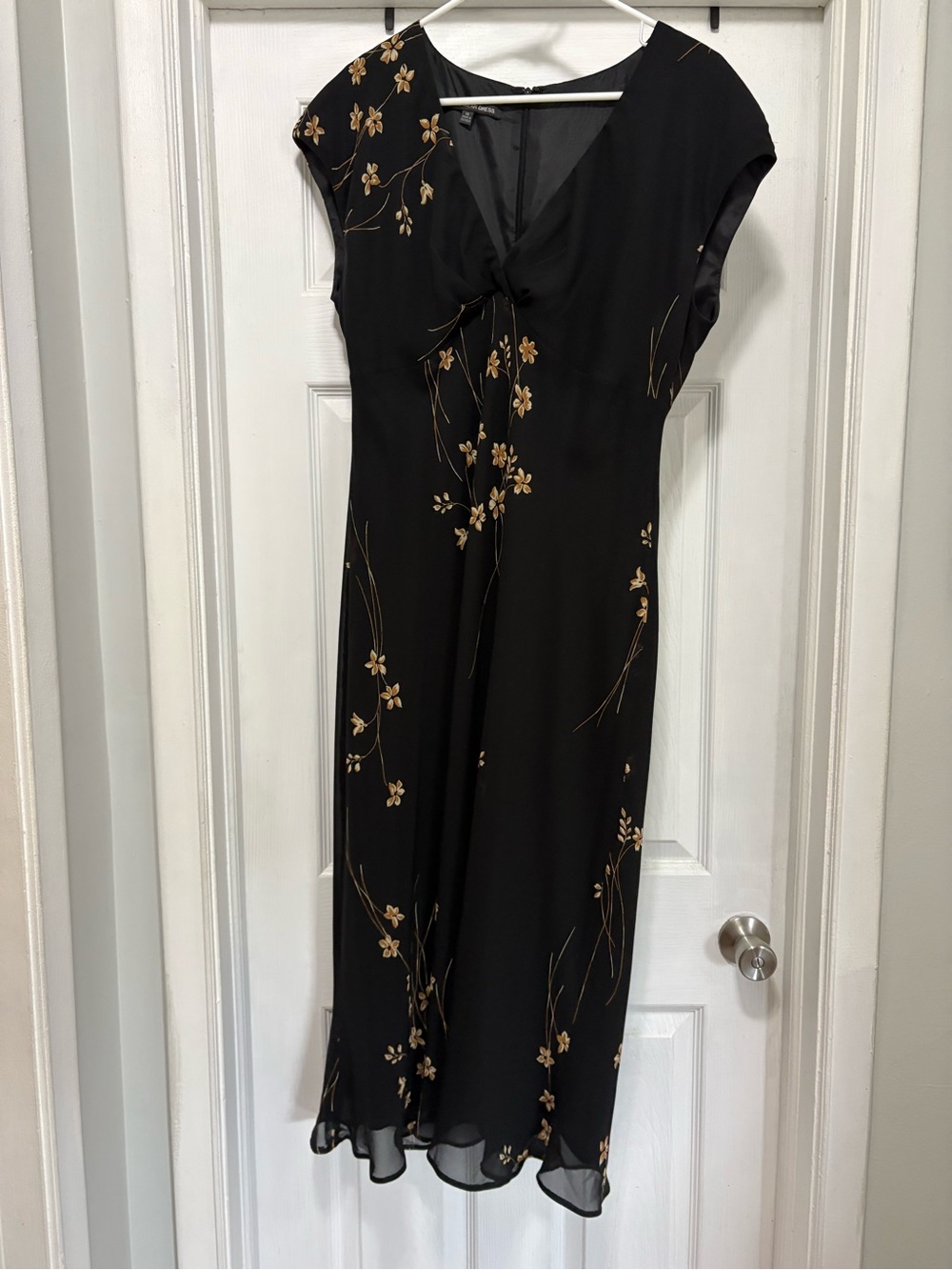Jones Wear Black Dress with Gold Floral Print
